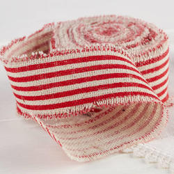 Red and White Striped Linen Ticking Ribbon