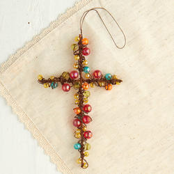 Rusty Tin Wire Beaded Cross
