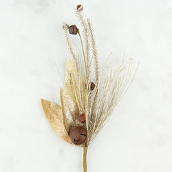 Gold Glittered Pine and Leaves Jingle Bells Spray