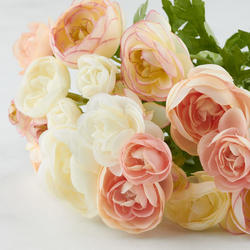 Pink and Ivory Artificial Ranunculus Bush