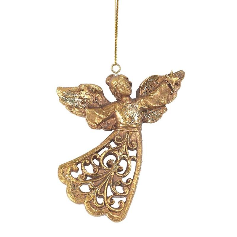 Gold Glittered Flying Angel Ornament - Christmas Ornaments - Christmas ...