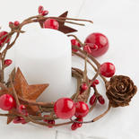 Primitive Red Berry and Pinecone Candle Ring