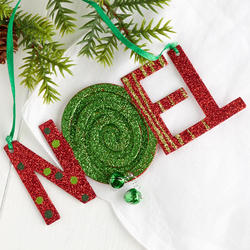 Red and Green Glittered "Noel" Ornament
