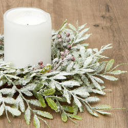 Artificial Frosted Fern and Berry Candle Ring