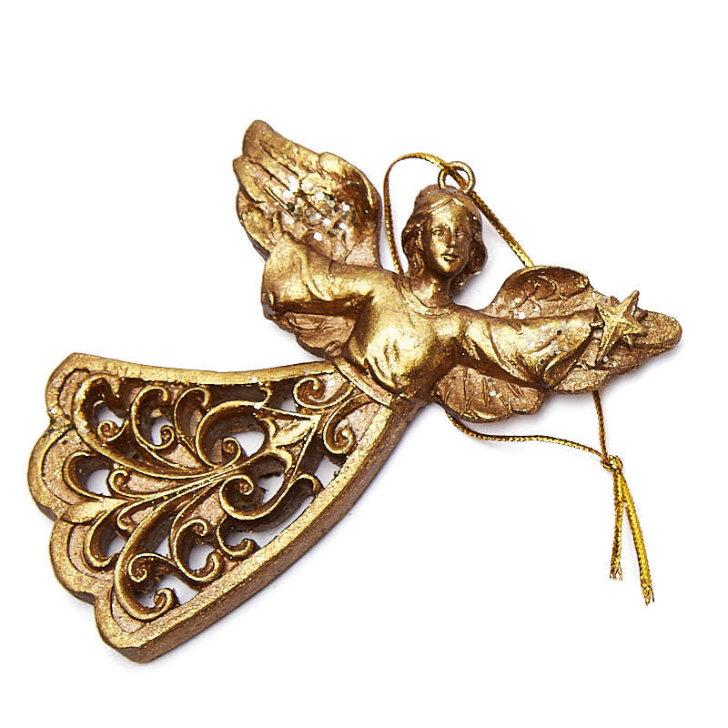 Gold Glittered Flying Angel Ornament - Christmas Ornaments - Christmas ...