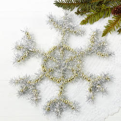 Gold and Silver Beaded Tinsel Snowflake Ornament