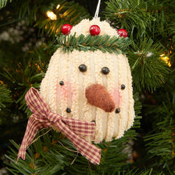 Primitive Plush Snowman Head Ornament