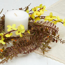 Artificial Forsythia and Fern Candle Ring