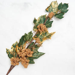 Gold and Green Artificial Berry and Leaf Stem