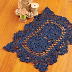 Navy Blue Rectangular Crocheted Doily