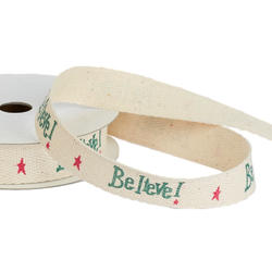 "Believe" Christmas Herringbone Twill Ribbon