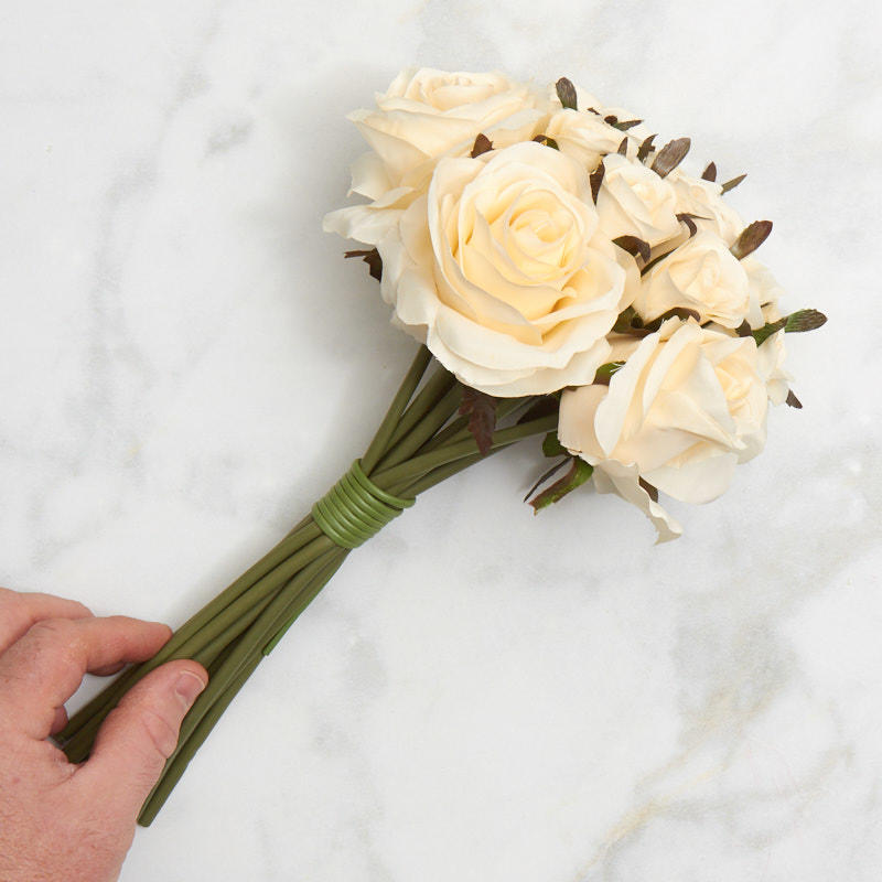 Off White Ivory Artificial Silk Roses Nosegay Bouquet