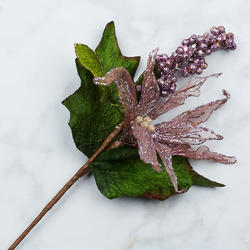 Lavender Glittered Artificial Poinsettia and Berry Pick