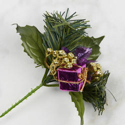 Purple Gift and Artificial Pine Christmas Floral Pick