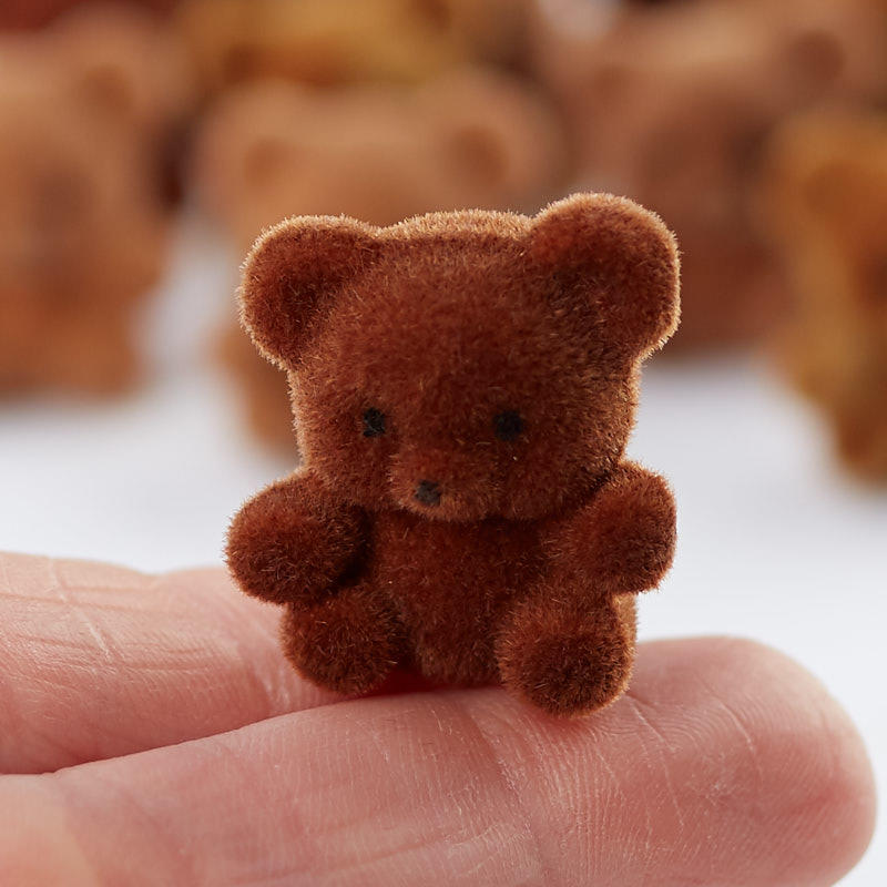 Miniature Brown Flocked Teddy Bears Christmas Miniatures Christmas