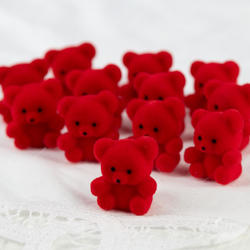 Miniature Red Flocked Teddy Bears