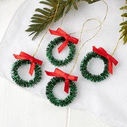 Miniature Green Tinsel Christmas Wreaths