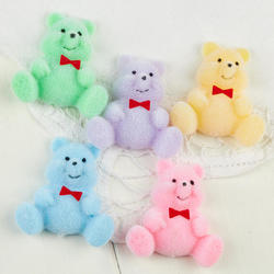 Miniature Pastel Flocked Bears with Flat Backs