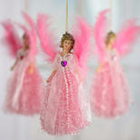 Pink Victorian Sparkle Feather Angel Ornaments