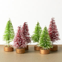 Miniature Frosted Green and Red Bottle Brush Tree Set