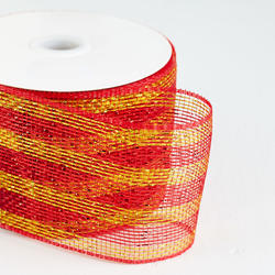 Red and Gold Metallic Deco Mesh Ribbon