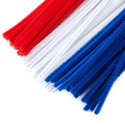 Red, White, and Blue Pipe Cleaners, 12'' x 6 mm Diameter, Craft Supplies from Factory Direct Craft