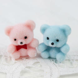 Miniature Baby Blue and Pink Flocked Teddy Bears