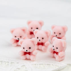 Miniature Pink Flocked Teddy Bears