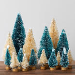 Assorted Frosted Cream and Green Bottle Brush Trees