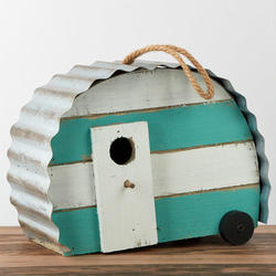 Weathered Striped Birdhouse Camper