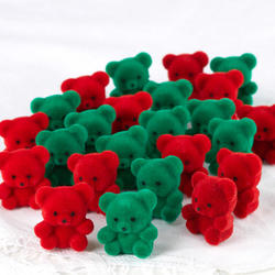 Miniature Red and Green Flocked Teddy Bears48 Pieces 