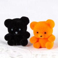 Miniature Orange and Black Flocked Teddy Bears