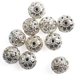 Round Silver Filigree Rhinestone Beads - Beads - Jewelry Making - Craft ...