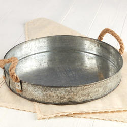 Rustic Galvanized Round Trays with Rope Handles for Indoor Decor 2 Trays 