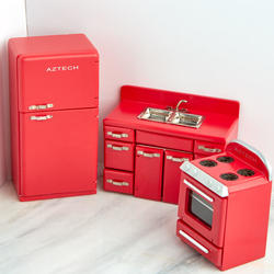 Dollhouse Miniature Red Retro Kitchen Set
