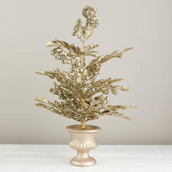 Sparkling Gold Artificial Holly Tree Topiary