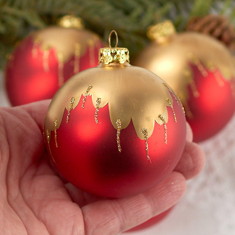 Hand Painted Red and Gold Christmas Ball Ornaments - On Sale - Seasonal ...