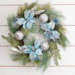 Icy Blue Artificial Poinsettia Wreath