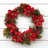 Glittered Artificial Poinsettia and Pine Wreath