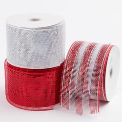 Red, Silver, and White Metallic Deco Mesh Ribbon