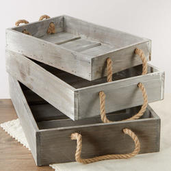 Gray Washed Wooden Tray Set