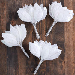 White Glittered Silk Rose Leaves