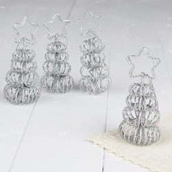 Set of 4 Silver Glittered Christmas Tree Ornaments