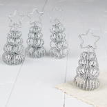 Set of 4 Silver Glittered Christmas Tree Ornaments