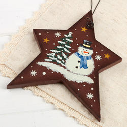 Rustic Snowman Star Ornament