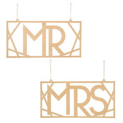 Gold Glitter "Mr" and "Mrs" Wedding Chair Signs