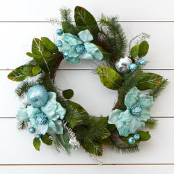 Icy Blue Artificial Amaryllis and Pine Wreath