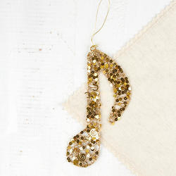 Gold Sequined Music Note Ornament