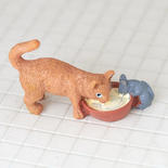 Dollhouse Miniature Cat and Mouse Drinking Milk