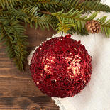 Red Sequined Christmas Ball Ornament